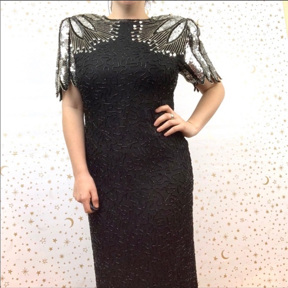 Vintage Dresses & Skirts - Vintage | Full Length Sequin Beaded Black Dress